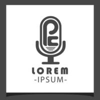 Podcast logo concept with a microphone combined with the letters P and C in the middle vector