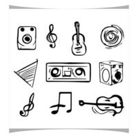 Collection of music icons, musical instruments and singing in a hand drawn style vector