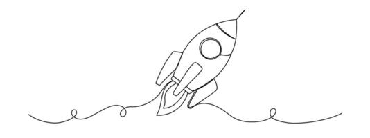 One line rocket. Spaceship icon isolated illustration. Startup outline symbol. Single line drawing. vector