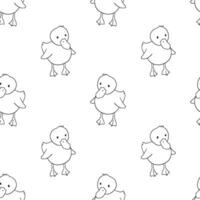 Hand drawn monochrome seamless pattern with cute outline duckling on white background. Funny Farm animal backdrop for kids vector