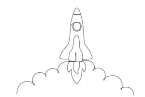 Rocket one line icon. Spaceship isolated illustration. Startup outline symbol. Single line drawing. vector
