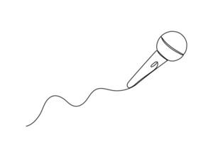 One line mic. Outline continuous simple sketch. Symbol of radio interview, podcast and karaoke in doodle style. Hand drawn illustration vector