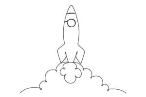 Rocket one line icon. Spaceship isolated illustration. Startup outline symbol. Single line drawing. vector