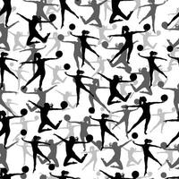seamless pattern of black and white images of a group of girls on a white background doing sports. vector