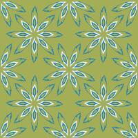 Fantasy flowers with blue petals on a green background form a modern floral seamless pattern for decorative pillows, wrapping paper. vector