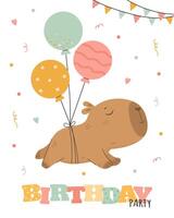 Cute capybara Happy Birthday with balloons vector