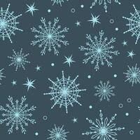 seamless pattern with snowflakes and stars on a blue background. New Year and Christmas winter background with snowfall. vector