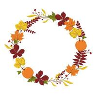 autumn wreath with yellow and red leaves and ripe berries. Floral print for greeting cards, covers and invitations. Place for text. vector