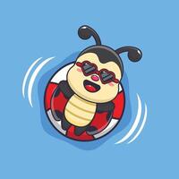 Cute ladybug in sunglasses float with buoy vector