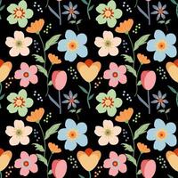 Simple seamless pattern with flowers on black background vector