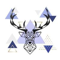 Geometric head deer on abstract scandinavian background. vector