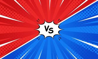 Red and blue versus comic-style background. Pop art comic sunburst effect background with halftone. Suitable for templates, sale banners, events, ads, web and pages vector