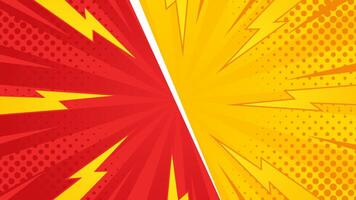 Red and orange versus comic background. Comic sunburst and lightning effect background with halftone. Suitable for templates, sale banners, events, ads, web and pages vector