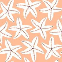 Sea star seamless pattern on peach background. Elegant starfish repeat pattern. Summer, beach, travel, vacation abstract background. Coastal vibes. vector
