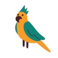 illustration of a large parrot with a crest and big beak. Cartoon flat style, perfect for pet and bird themes. Cockatoo, macaw, and amazon icon. Ideal for animal lovers and aviary illustrations vector