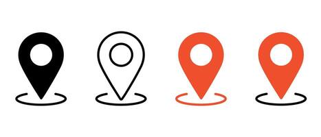 Set of location icons, location marker on the map. Element for application website user interface design. Location pointer icon symbol in flat style. Red and black pin icon, navigation sign. vector
