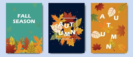 Autumn background, banner or flyer design. Set of colorful autumn posters with a bright beautiful frame of leaves. Template for advertising, web, social networks. vector