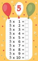 Multiplication tables for kids.Time table for kids.Colorful multiplication table. vector