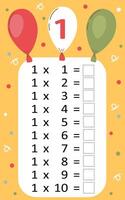 Multiplication tables for kids.Time table for kids.Colorful multiplication table. vector
