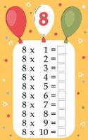 Multiplication tables for kids.Time table for kids.Colorful multiplication table. vector