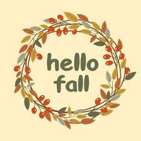Autumn hello. Fall season slogan. Autumn phrase with cute cozy design elements. vector