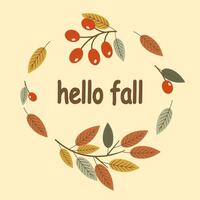 Autumn hello. Fall season slogan. Autumn phrase with cute cozy design elements. vector