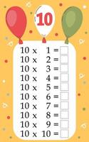Multiplication tables for kids.Time table for kids.Colorful multiplication table. vector