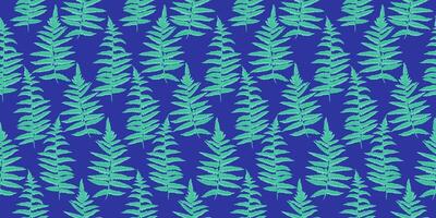 Colored pattern with abstract artistic branches leaves fern. Garden shapes leaf seamless print on a blue background. hand drawing. Simple ornament for designs textile, fabric,cover vector