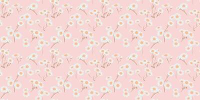 Pastel summer pattern with tiny branches flowers chamomile on a light background. Abstract artistic floral seamless print. hand drawing sketch. Design for fashion, fabric, wallpaper, textiles, vector