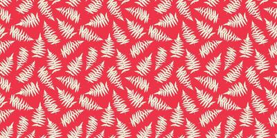 Red pattern with abstract artistic branches leaves fern. hand drawing. Shapes stylized plants seamless print. Simple ornament for designs, textile, fabric, cover vector