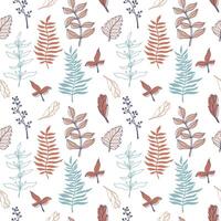 seamless pattern with contour branch and leaves. Elegant silhouette and outline in trendy pastel colors. hand drawn botanical print for wedding, textile, packaging, wrapping paper, background vector