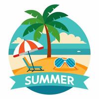 Summer design with sunglasses and palm at island with white background for your Tshirt design, Apparel or your event background vector