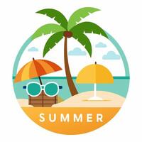 Summer design with sunglasses and palm at island with white background for your Tshirt design, Apparel or your event background vector