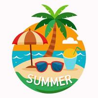 Summer design with sunglasses and palm at island with white background for your Tshirt design, Apparel or your event background vector