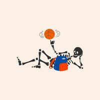 Back to school. Funny Skeleton ready for school with school stationery. Cute character Skeleton Bones vector