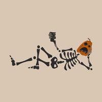 Funny Skeleton with a pumpkin head. Cute character Skeleton Bones vector