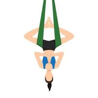 Woman doing Half Bound Angle Pose Inverted Aerial or Ardha Baddha Konasana Viparita Aerial. vector