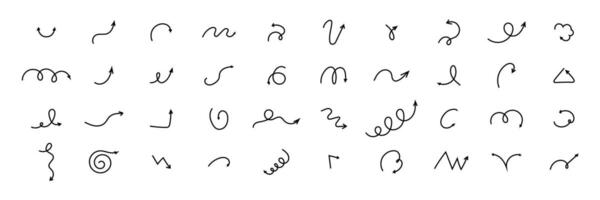 Spiral arrow doodle, wavy twist minimal squiggly line set. Curve comic turn way direction. Playful quirky simple free hand elements. vector