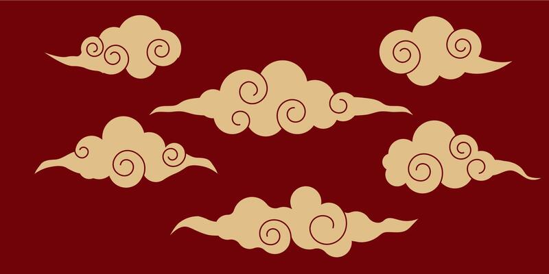 Japanese cloud set, asian traditional wavy curly ornament. China ornament, eastern decoration doodle, line. Clouds flow with the wind in the sky .