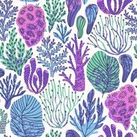 Seamless pattern with corals and underwater plants on a white background vector