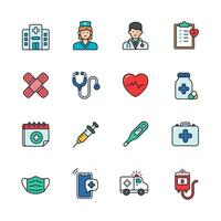 Medical and healthcare icon set in outline color style vector
