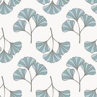 Pattern with Ginkgo biloba leaves blue color. On white background. vector