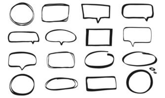 Hand drawn outline scribble speech bubbles, frames set isolated on white. vector
