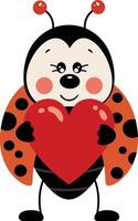 Funny ladybug with a red heart vector