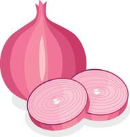 Whole and sliced fresh red onion vector