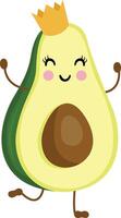 Happy avocado character mascot with gold crown vector