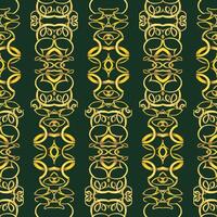 pattern of hand drawn gold ornament in row on dark green background. Ornamented striped art pattern. vector
