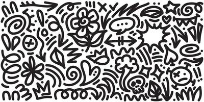 Fun black line doodle pattern. Creative minimalist style art background for children or trendy design with basic shapes. Simple childish scribble backdrop. vector