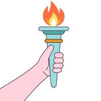 Hand holding torch with flaming fire vector
