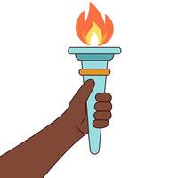 Hand holding torch with flaming fire vector